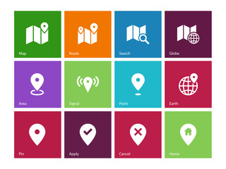 Map icons on color background. GPS and Navigation.