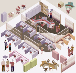 office isometric vector. workstation, lmanager room