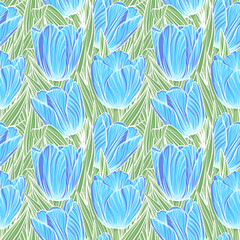 Wall Mural - Seamless pattern with tulips