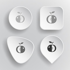 Sticker - Apple. White flat vector buttons on gray background.