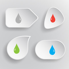 Sticker - Drop. White flat vector buttons on gray background.