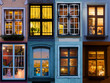 canvas print picture - Collage von beleuchteten Fenster aus Riga
