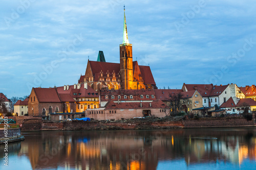 Naklejka samoprzylepna Wyspa katedralna w godzinach wieczornych wrocław, polska
