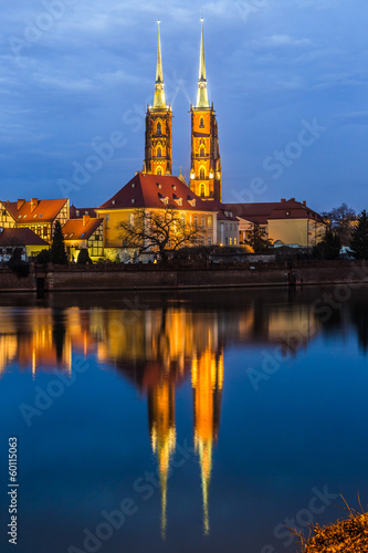Naklejka samoprzylepna Wyspa katedralna w godzinach wieczornych wrocław, polska