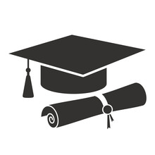 Graduation Cap And Diploma Silhouette Icon