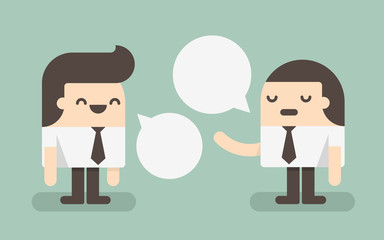 two businessmen discussing with speech bubble. concept of commun