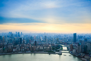 Poster - aerial view of shanghai in sunset