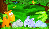 Fototapeta Pokój dzieciecy - Baby animals cartoon in the jungle