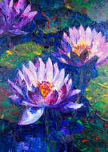 Oil Painting Of Beautiful Lotus Flower