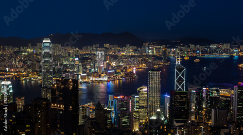 Naklejka samoprzylepna Hongkong Victoria portu w nocy