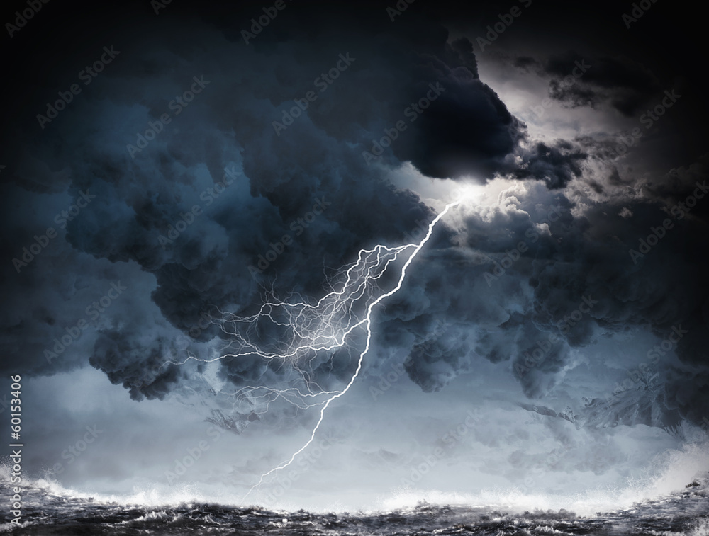 Storm at night - obrazy, fototapety, plakaty 