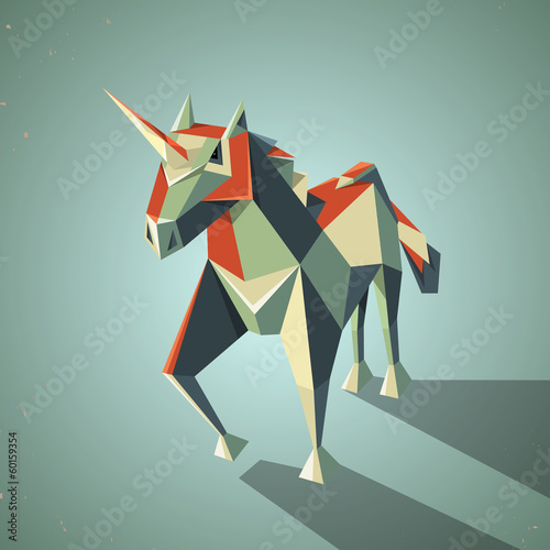 Tapeta ścienna Trójwymiarowy magia origami jednorożca z papieru składanego