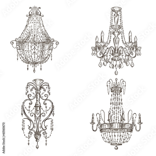 Cuadros en Lienzo set of four chandelier drawings sketch style
