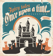 Vintage Fairy Tales Vector Poster Design With Castle