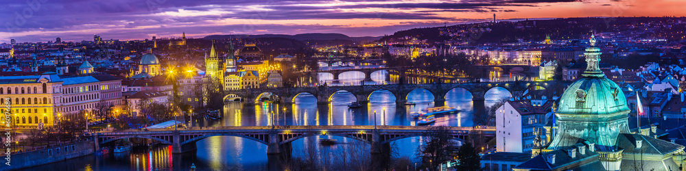 Bridges in Prague over the river at sunset - obrazy, fototapety, plakaty 