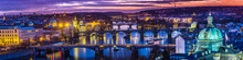 Bridges In Prague Over The River At Sunset