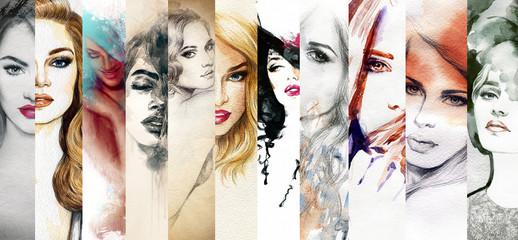 beautiful woman face. watercolor illustration