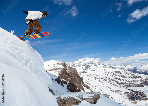 Fotoboard na płycie Snowboardzista na niebie