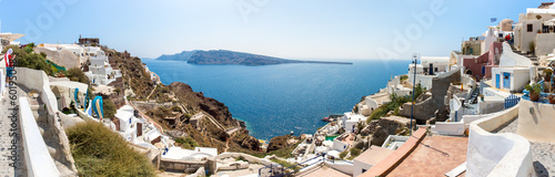 Plakat na papierze fotorealistycznym Panorama wyspy santorini, Kreta, Grecja.