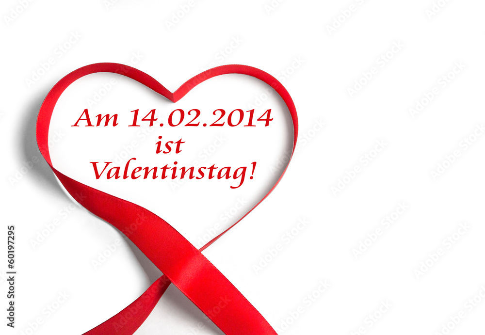 Obraz na płótnie 14.02.2014 Valentinstag - Herzschleife auf weiß isoliert w salonie