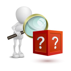 3d person watching the question box with a magnifying glass