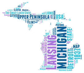 Wall Mural - Michigan USA state map tag cloud