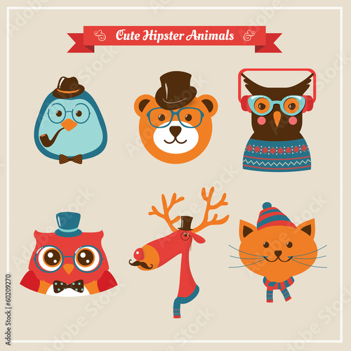 Tapeta ścienna Zwierzęta moda cute hipster
