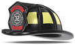 US Firefighter Helmet. Black with badge. Isolated.
