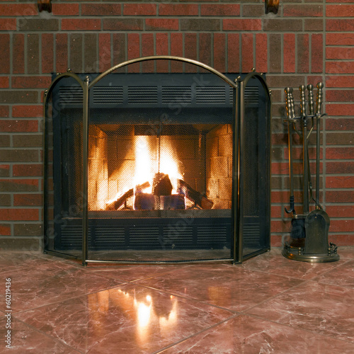 Naklejka - mata magnetyczna na lodówkę Fireplace in a new house