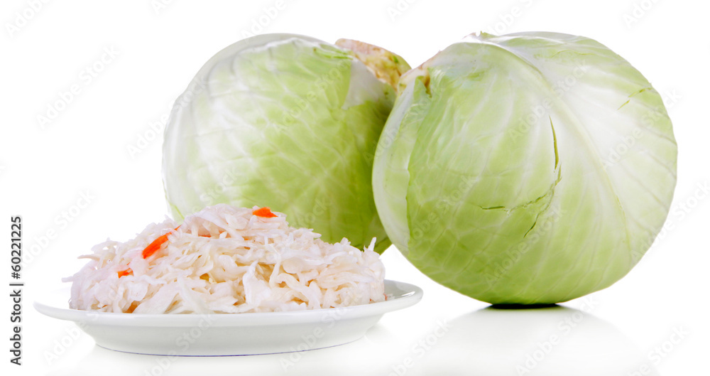 Marinated cabbage (sauerkraut), isolated on white