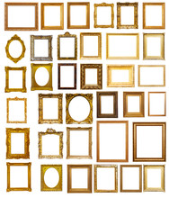 Set Of Many Gilded Frames. Isolated Over White Background