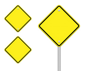 Wall Mural - Blank yellow road sign on white background