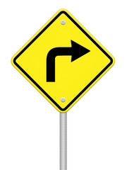 Wall Mural - Turn right traffic sign on white background