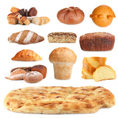 Poster - Collage of various bread isolated on white