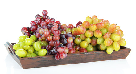 Sticker - Fresh grape on wooden tray on isolated on white