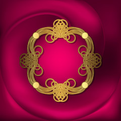 Wall Mural - Openwork gold frame on pink fabric with folds