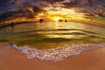 Canvas Print - Tropical beach at sunset