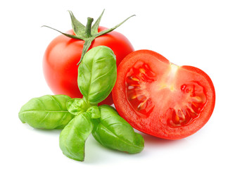 Canvas Print - Tomatoes and basil leaves