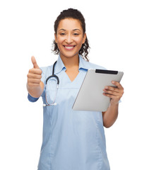 Sticker - doctor or nurse with stethoscope and tablet pc