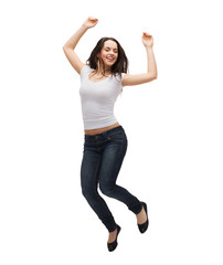 Sticker - teenage girl in white blank t-shirt jumping