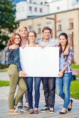 Wall Mural - students or teenagers with white blank board