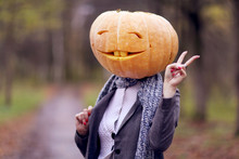 Halloween Girl With Pumpkin Head
