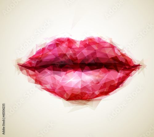 Naklejka - mata magnetyczna na lodówkę Beautiful woman lips formed by abstract triangles