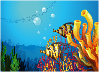 Wall Mural - A deep sea with beautiful coral reefs and fishes