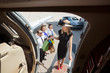 Rich Woman With Shopping Bags Boarding Private Jet
