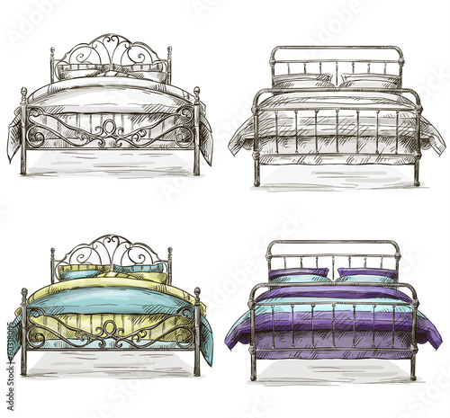 set of beds drawing sketch style Stock 벡터 | Adobe Stock