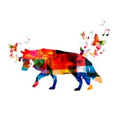 Wall Mural - Colorful vector wolf background