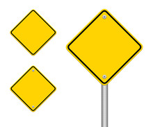 Blank Yellow Road Sign On White Background