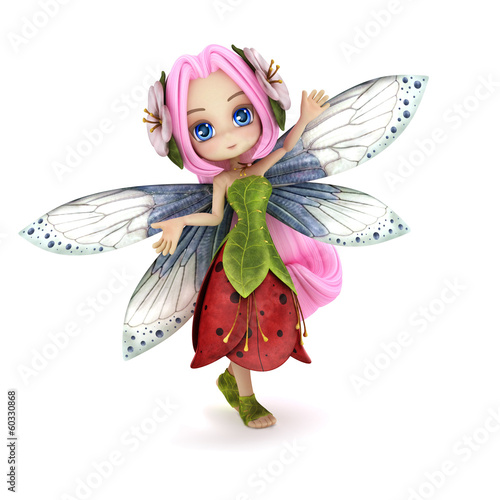 Naklejka - mata magnetyczna na lodówkę Cute toon fairy posing on a white background