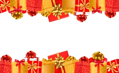 Fototapete - Holiday background with colorful gift boxes with bows. Vector il